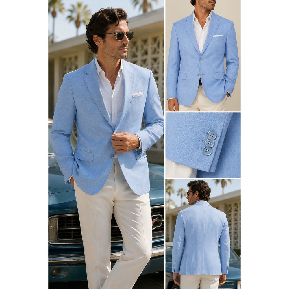 Haband Lion's Den Blazer Mens 48R Light Blue Excellent 2-Button Sport Coat 219